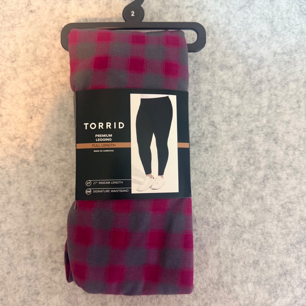 Torrid Premium Leggings Women 2X Pink Gray Scarlett Plaid Periscope Full Length